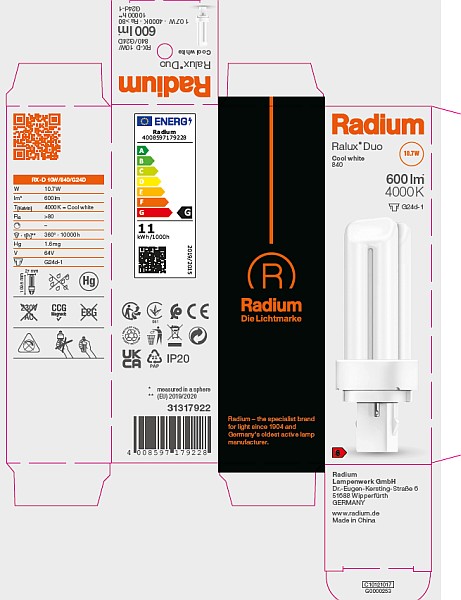 Compact Fluorescent Lamp Ralux® Duo/E , RX-D/E 18W/840/G24Q - Foto 8